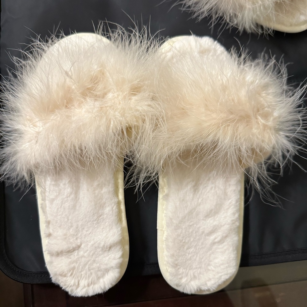 Fluffy white slippers